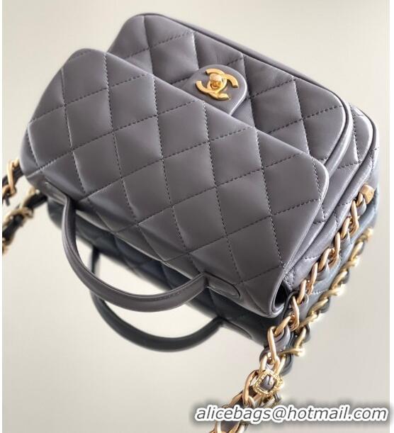 Top Quality Chanel Shiny Lambskin Mini Flap Bag with Top Handle AS4992 Grey 2024