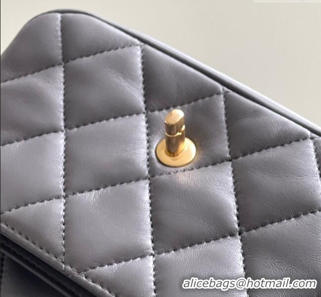 Top Quality Chanel Shiny Lambskin Mini Flap Bag with Top Handle AS4992 Grey 2024