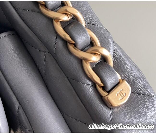 Top Quality Chanel Shiny Lambskin Mini Flap Bag with Top Handle AS4992 Grey 2024