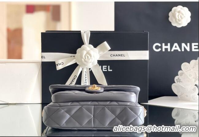 Top Quality Chanel Shiny Lambskin Mini Flap Bag with Top Handle AS4992 Grey 2024