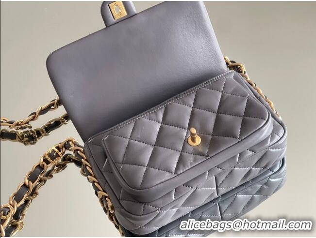 Top Quality Chanel Shiny Lambskin Mini Flap Bag with Top Handle AS4992 Grey 2024