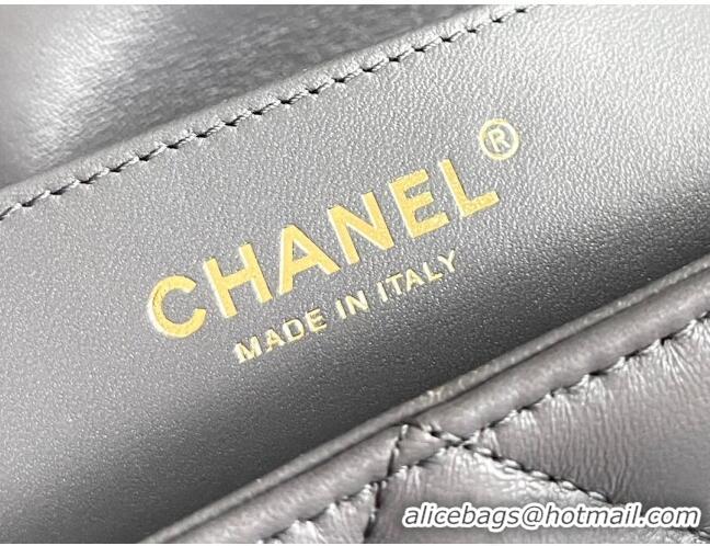 Top Quality Chanel Shiny Lambskin Mini Flap Bag with Top Handle AS4992 Grey 2024