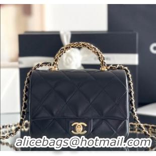 Pretty Style Chanel Lambskin Mini Flap bag with Top Handle AS5032 Black 2024 Top Quality