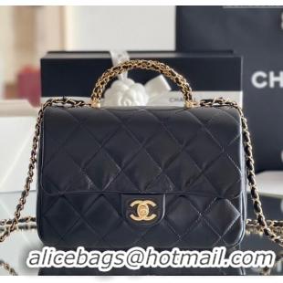 Luxury Discount Chanel Lambskin Medium Flap bag with Top Handle AS5043 Black 2024 Top Quality