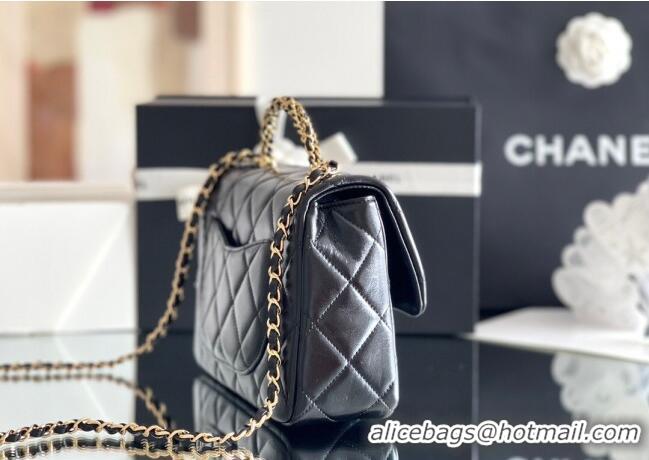 Luxury Discount Chanel Lambskin Medium Flap bag with Top Handle AS5043 Black 2024 Top Quality