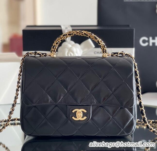 Luxury Discount Chanel Lambskin Medium Flap bag with Top Handle AS5043 Black 2024 Top Quality