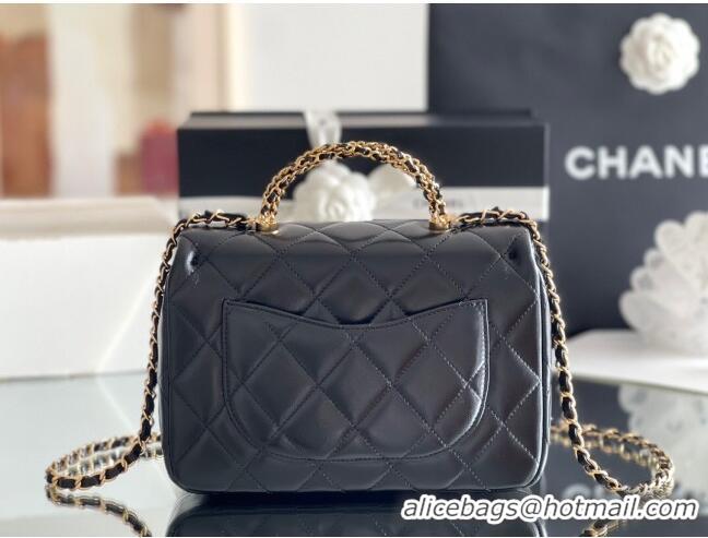 Luxury Discount Chanel Lambskin Medium Flap bag with Top Handle AS5043 Black 2024 Top Quality