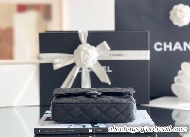 Top Quality Chanel Grained Calfskin Flap Phone Holder with Chain AP2096 Black 2024