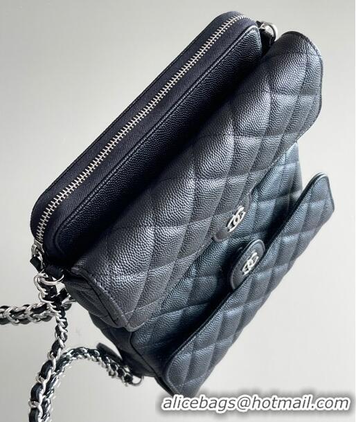 Top Quality Chanel Grained Calfskin Flap Phone Holder with Chain AP2096 Black 2024