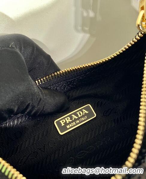 Trendy Design Prada Re-Edition Re-Nylon and Sequins Mini Hobo Bag 1BC204 Black 2024