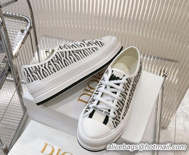 Shop Cheap Dior Walk'n'Dior Platform Sneakers 4.5cm in Embroidered Cotton with Miss Dior Allover Motif White/Black 90503