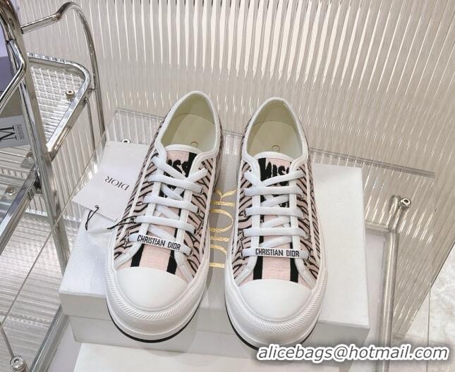 Perfect Dior Walk'n'Dior Platform Sneakers 4.5cm in Embroidered Cotton with Miss Dior Allover Motif Pale Pink 905040