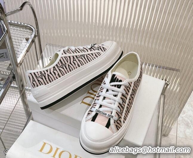 Perfect Dior Walk'n'Dior Platform Sneakers 4.5cm in Embroidered Cotton with Miss Dior Allover Motif Pale Pink 905040