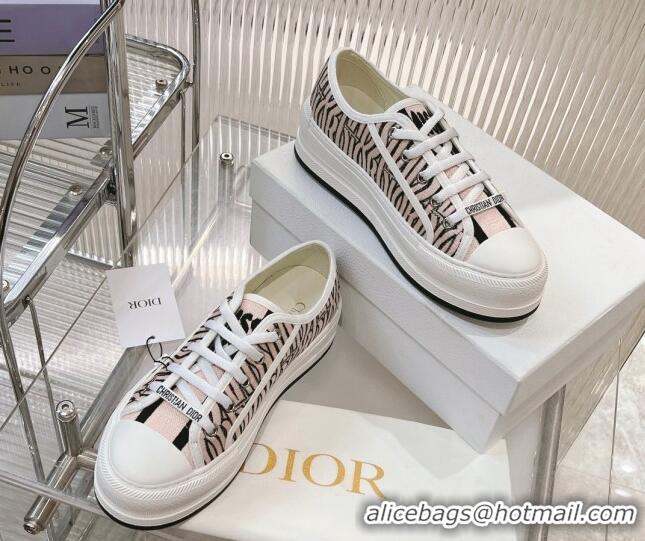 Perfect Dior Walk'n'Dior Platform Sneakers 4.5cm in Embroidered Cotton with Miss Dior Allover Motif Pale Pink 905040