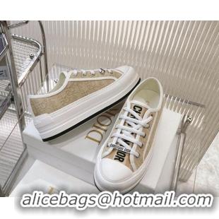 Shop Duplicate Dior Walk'n'Dior Platform Sneakers 4.5cm in Beige Raffia-Effect Cotton Embroidered with Dior Oblique Moti