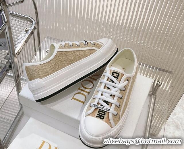 Shop Duplicate Dior Walk'n'Dior Platform Sneakers 4.5cm in Beige Raffia-Effect Cotton Embroidered with Dior Oblique Moti