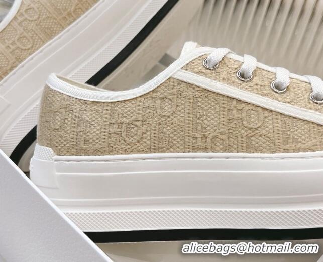 Shop Duplicate Dior Walk'n'Dior Platform Sneakers 4.5cm in Beige Raffia-Effect Cotton Embroidered with Dior Oblique Moti