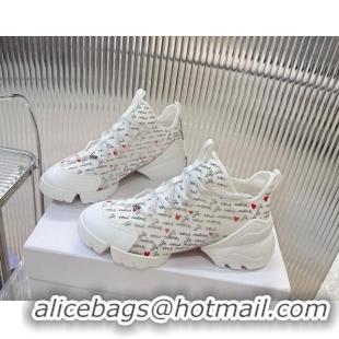 Best Product Dior D-Connect Dioramour Sneaker in White Technical Fabric Printed with Black and Red Je Vous Adore Motif 9