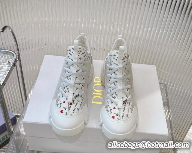 Best Product Dior D-Connect Dioramour Sneaker in White Technical Fabric Printed with Black and Red Je Vous Adore Motif 9