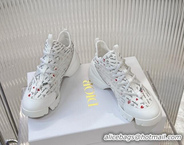 Best Product Dior D-Connect Dioramour Sneaker in White Technical Fabric Printed with Black and Red Je Vous Adore Motif 9