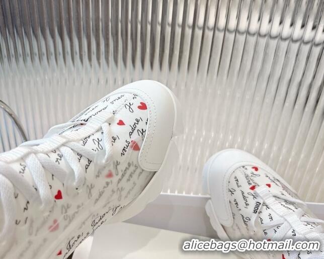 Best Product Dior D-Connect Dioramour Sneaker in White Technical Fabric Printed with Black and Red Je Vous Adore Motif 9