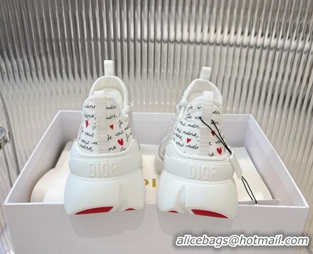 Best Product Dior D-Connect Dioramour Sneaker in White Technical Fabric Printed with Black and Red Je Vous Adore Motif 9