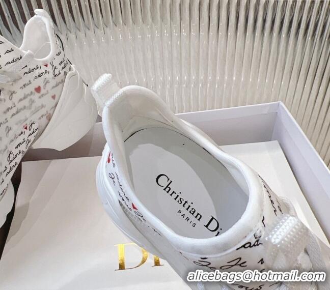 Best Product Dior D-Connect Dioramour Sneaker in White Technical Fabric Printed with Black and Red Je Vous Adore Motif 9