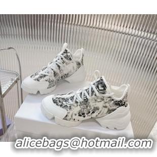 Good Quality Dior D-Connect Sneaker in Plan de Paris Printed Technical Fabric White/Black 905045