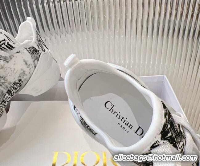 Good Quality Dior D-Connect Sneaker in Plan de Paris Printed Technical Fabric White/Black 905045