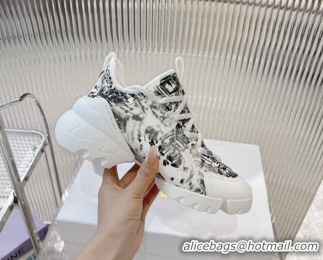 Good Quality Dior D-Connect Sneaker in Plan de Paris Printed Technical Fabric White/Black 905045