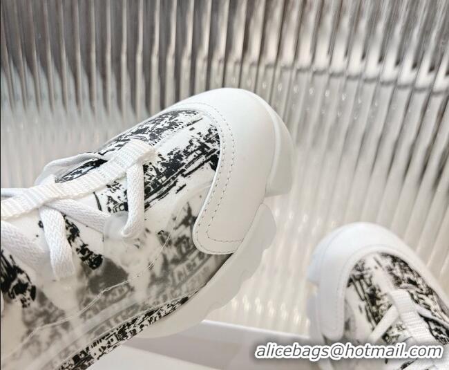 Good Quality Dior D-Connect Sneaker in Plan de Paris Printed Technical Fabric White/Black 905045