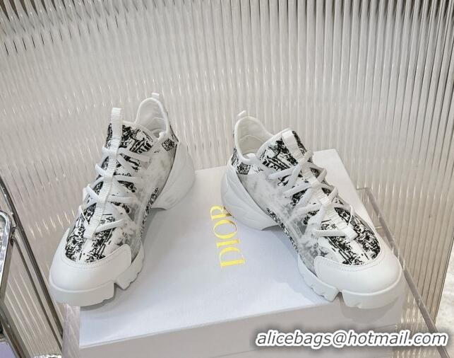 Good Quality Dior D-Connect Sneaker in Plan de Paris Printed Technical Fabric White/Black 905045