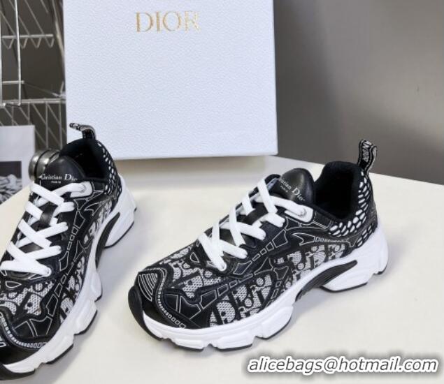 Buy Luxury Dior Vibe Sneakers in Mesh Printed with Oblique Motif and Leather-Effect Panels Black 905046