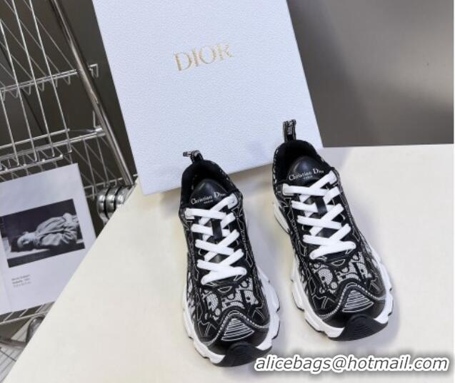 Buy Luxury Dior Vibe Sneakers in Mesh Printed with Oblique Motif and Leather-Effect Panels Black 905046