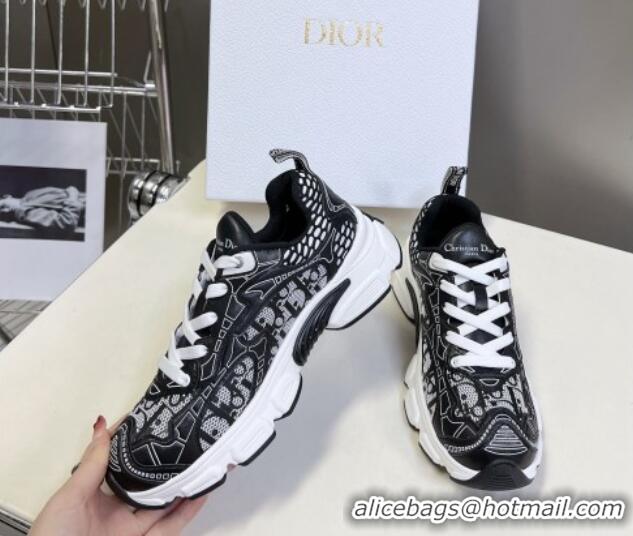 Buy Luxury Dior Vibe Sneakers in Mesh Printed with Oblique Motif and Leather-Effect Panels Black 905046