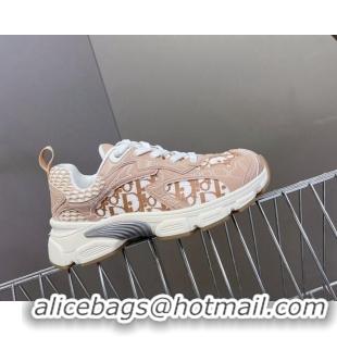 Unique Style Dior Vibe Sneakers in Mesh Printed with Oblique Motif and Leather-Effect Panels Light Pink 905048