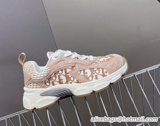 Unique Style Dior Vibe Sneakers in Mesh Printed with Oblique Motif and Leather-Effect Panels Light Pink 905048