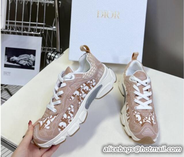 Unique Style Dior Vibe Sneakers in Mesh Printed with Oblique Motif and Leather-Effect Panels Light Pink 905048