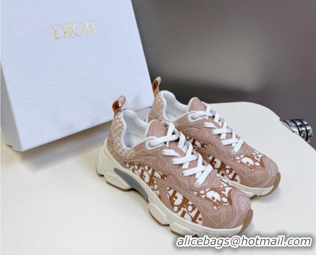 Unique Style Dior Vibe Sneakers in Mesh Printed with Oblique Motif and Leather-Effect Panels Light Pink 905048