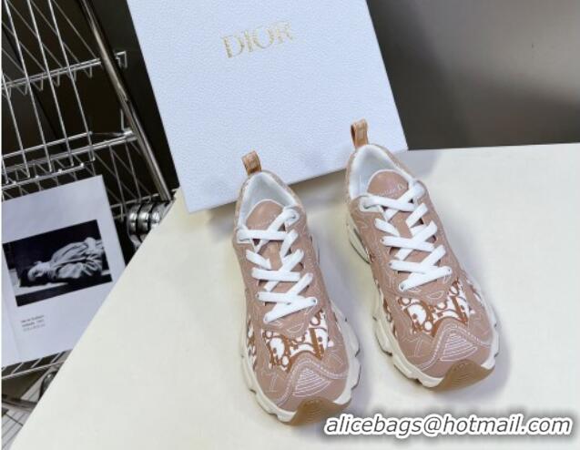 Unique Style Dior Vibe Sneakers in Mesh Printed with Oblique Motif and Leather-Effect Panels Light Pink 905048