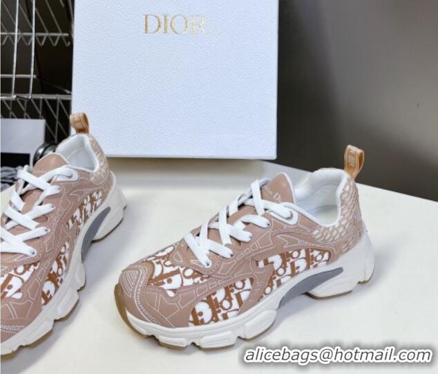 Unique Style Dior Vibe Sneakers in Mesh Printed with Oblique Motif and Leather-Effect Panels Light Pink 905048