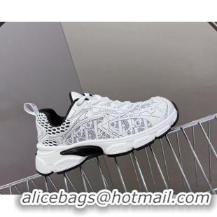 Top Grade Dior Vibe Sneakers in Mesh Printed with Oblique Motif and Leather-Effect Panels White/Black 905050