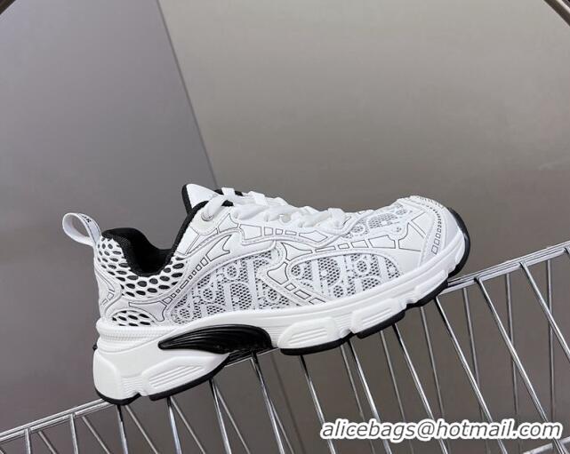 Top Grade Dior Vibe Sneakers in Mesh Printed with Oblique Motif and Leather-Effect Panels White/Black 905050