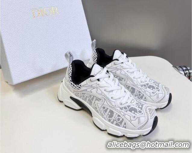 Top Grade Dior Vibe Sneakers in Mesh Printed with Oblique Motif and Leather-Effect Panels White/Black 905050