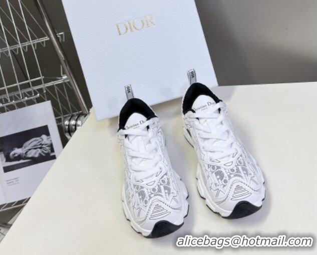 Top Grade Dior Vibe Sneakers in Mesh Printed with Oblique Motif and Leather-Effect Panels White/Black 905050