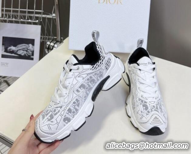 Top Grade Dior Vibe Sneakers in Mesh Printed with Oblique Motif and Leather-Effect Panels White/Black 905050