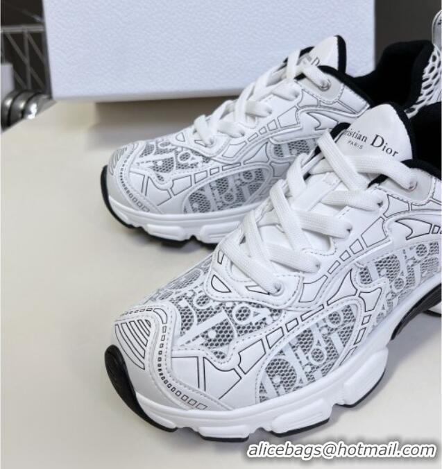 Top Grade Dior Vibe Sneakers in Mesh Printed with Oblique Motif and Leather-Effect Panels White/Black 905050