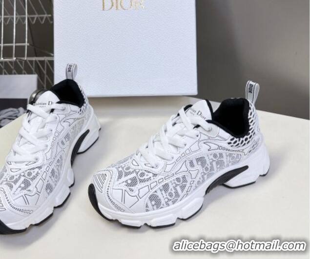 Top Grade Dior Vibe Sneakers in Mesh Printed with Oblique Motif and Leather-Effect Panels White/Black 905050