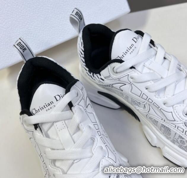 Top Grade Dior Vibe Sneakers in Mesh Printed with Oblique Motif and Leather-Effect Panels White/Black 905050