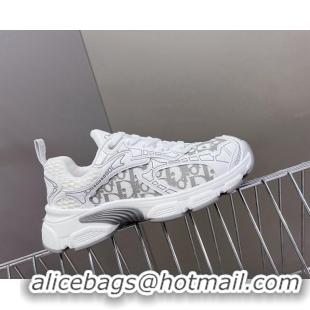 Pretty Style Dior Vibe Sneakers in Mesh Printed with Oblique Motif and Leather-Effect Panels White/Grey 905051